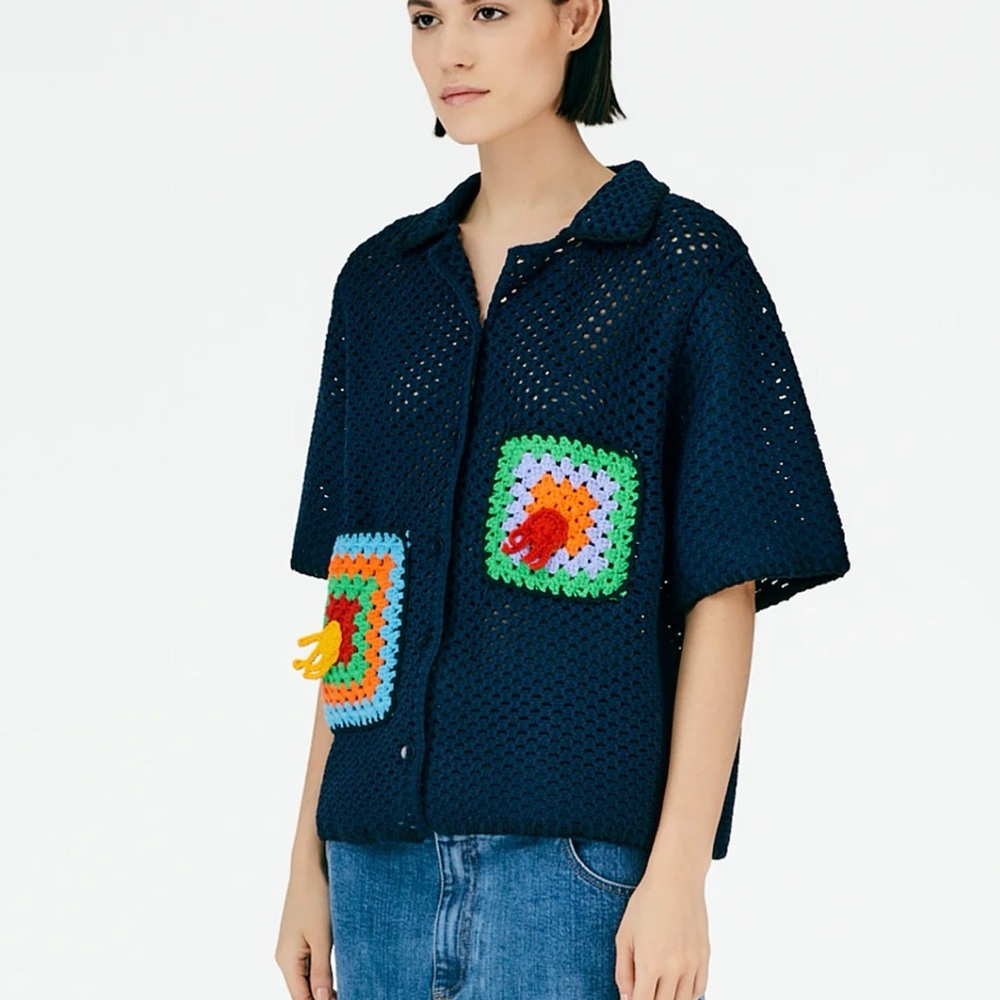 NWT tibi crochet tech camp shirt top